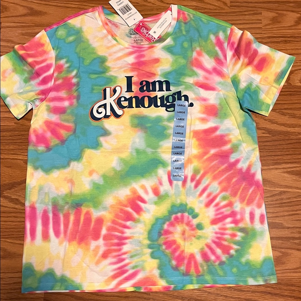 Barbie  “I Am Kenough” womens Tie-Dye T-Shirt Size Large Multicolor NWT